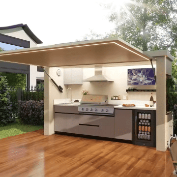 Cuisine d'extérieure de luxe Bellazio kitchen. Abri avec auvent et cuisine équipée tout en inox