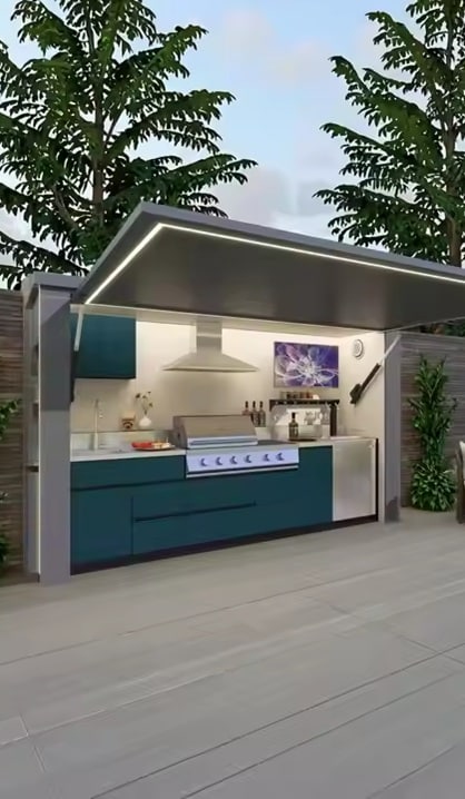 Systeme Alvea by Bellazio kitchen : cuisine complète dans son abrio autoporté avec auvent automatique